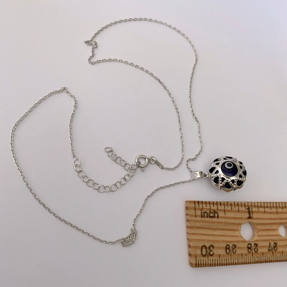 🧿925 Silver necklace glass blue evileye bead